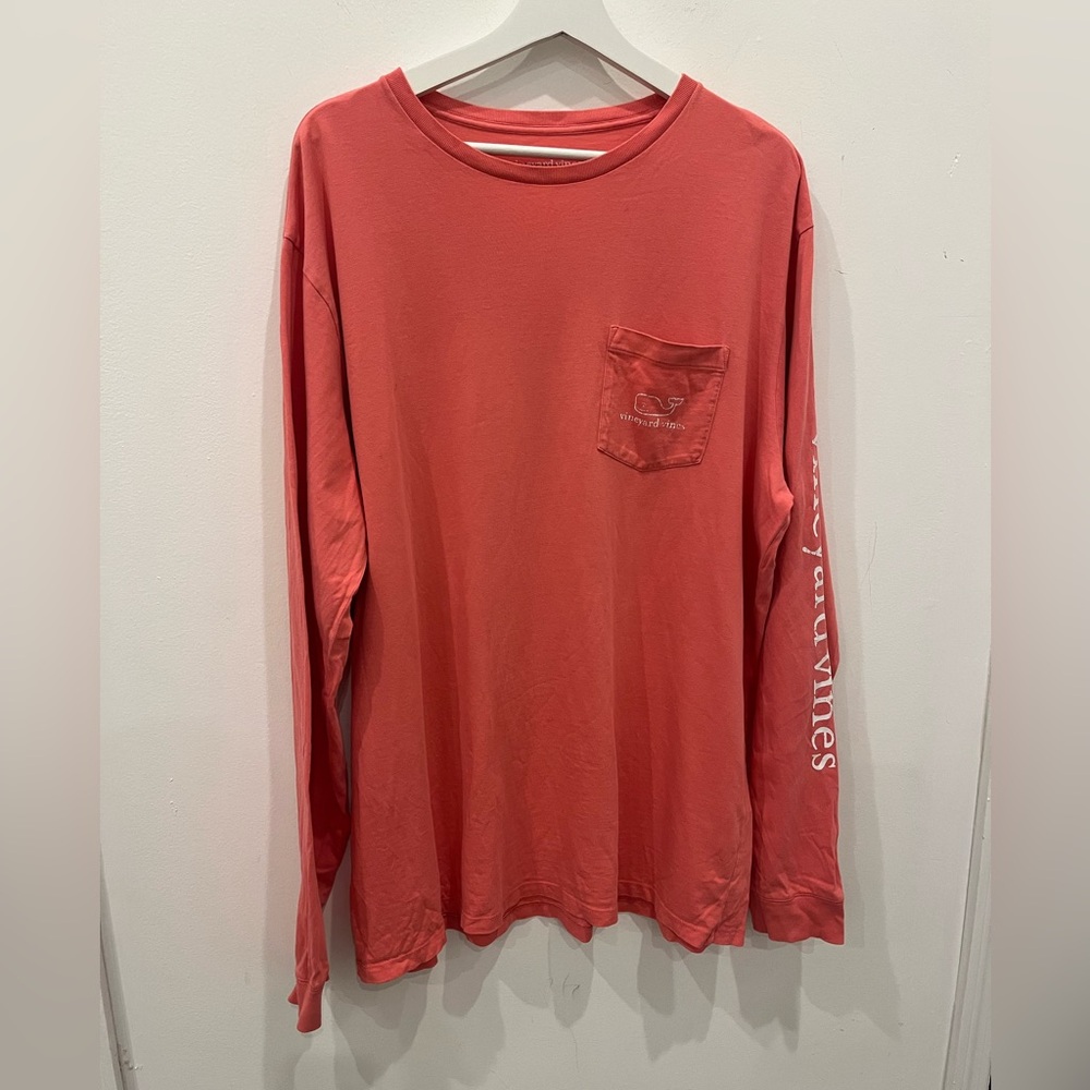 Lot of 2 Vineyard vines Men's Long Sleeve T shirts Coral Pink & blue(hooded,flaw